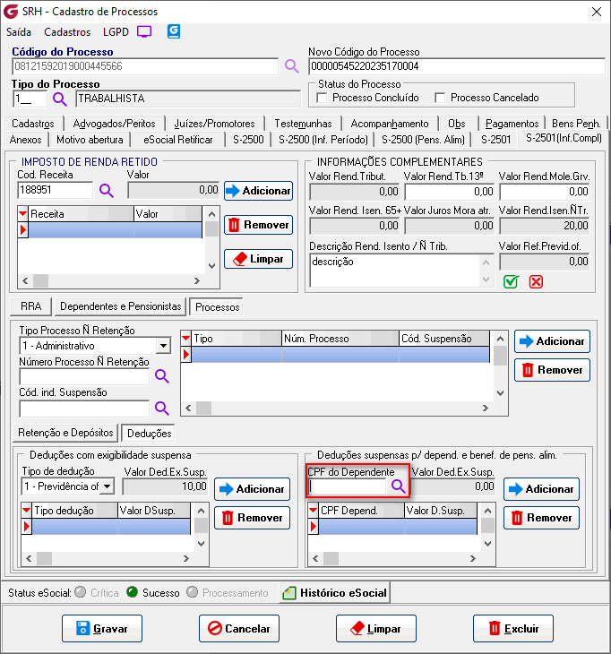 Cadastro de processos!
