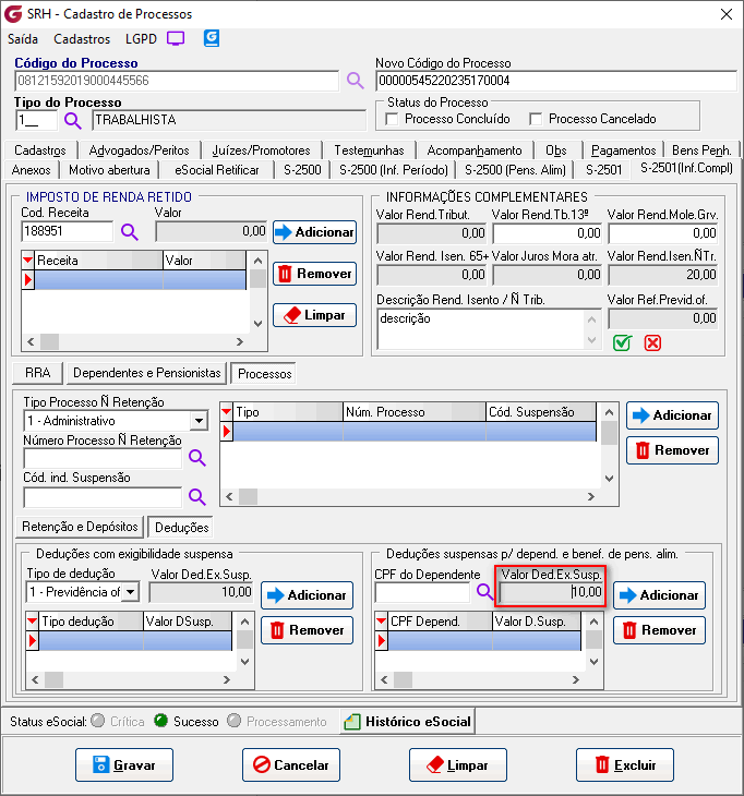 Cadastro de processos!