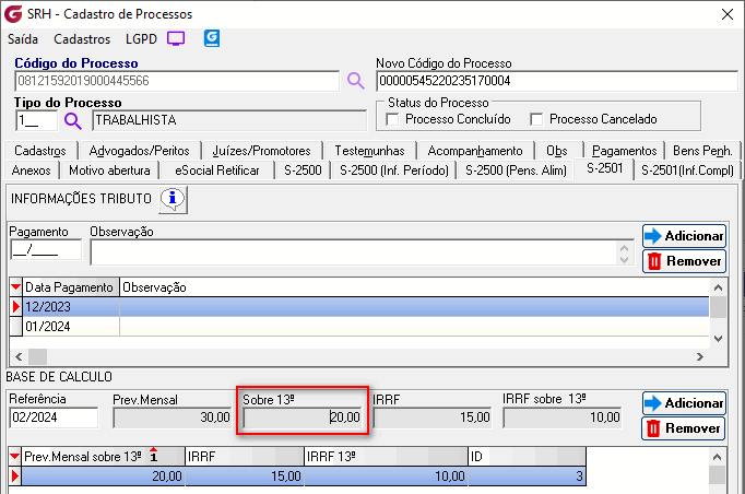 Cadastro de processos!