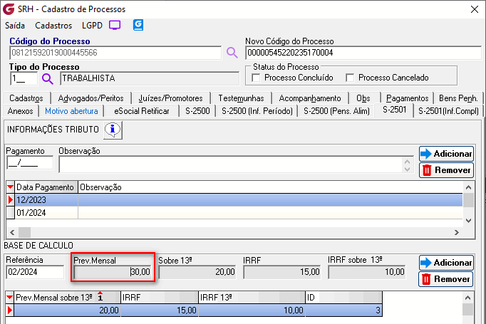Cadastro de processos!