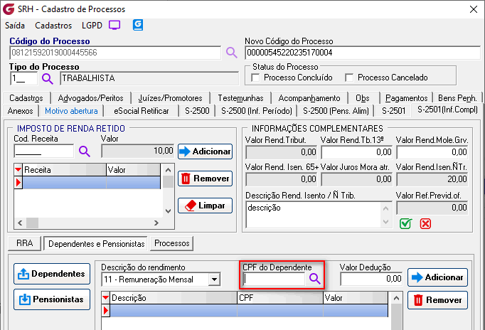 Cadastro de processos!