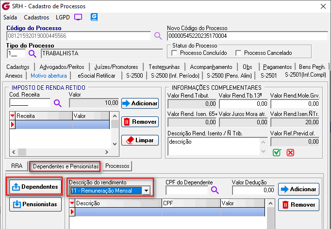 Cadastro de processos!