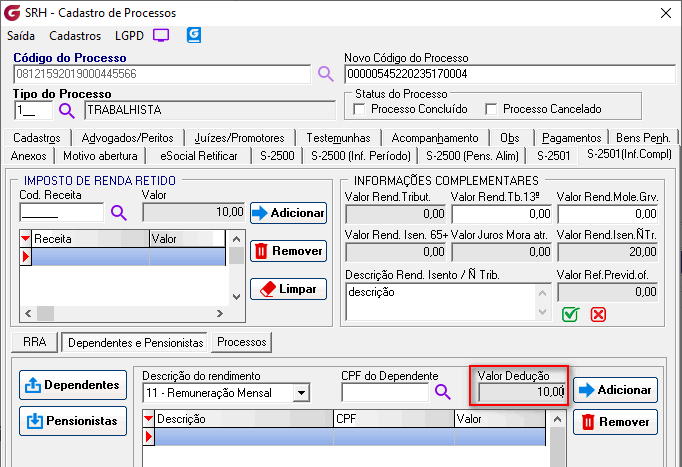 Cadastro de processos!
