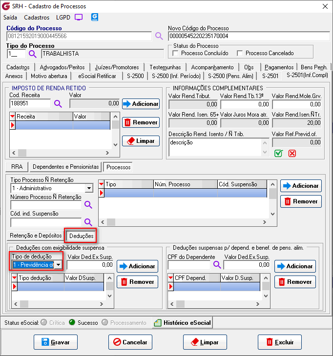 Cadastro de processos!