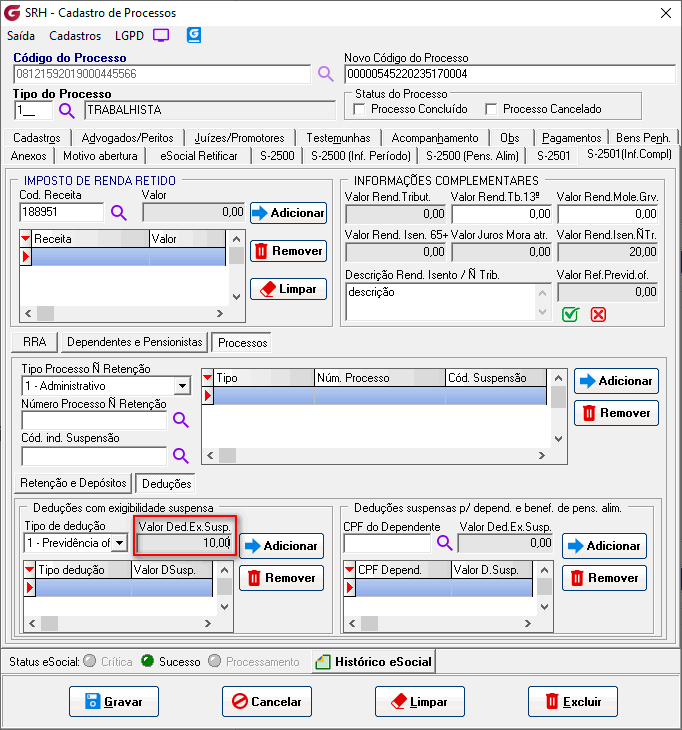 Cadastro de processos!
