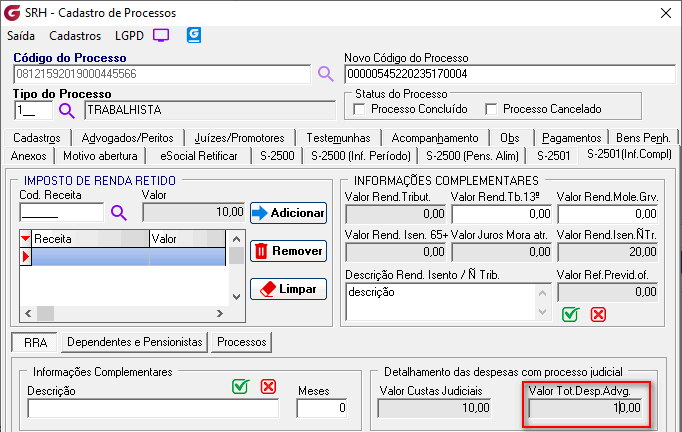 Cadastro de processos!