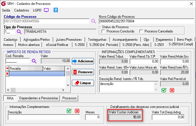 Cadastro de processos!