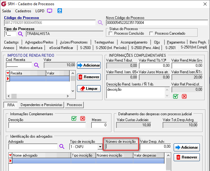 Cadastro de processos!