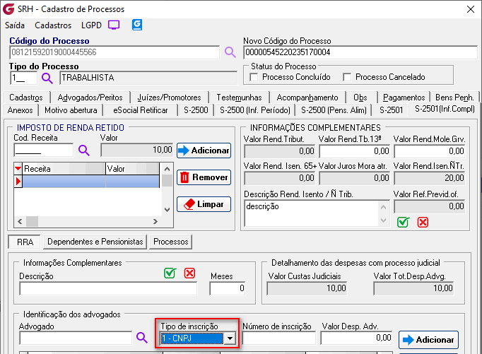 Cadastro de processos!