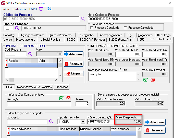 Cadastro de processos!
