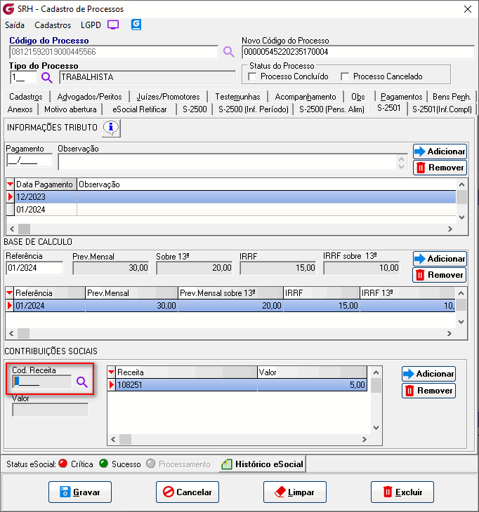 Cadastro de processos!