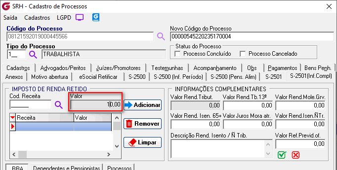 Cadastro de processos!