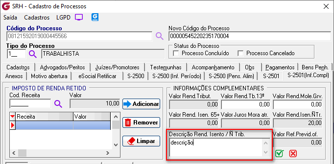 Cadastro de processos!
