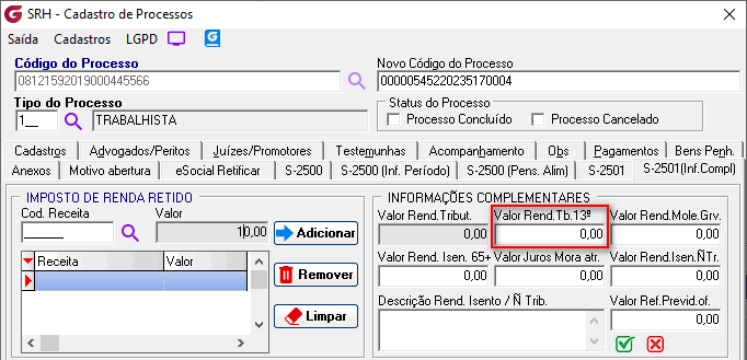 Cadastro de processos!