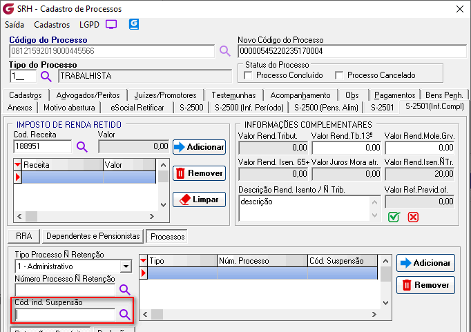 Cadastro de processos!