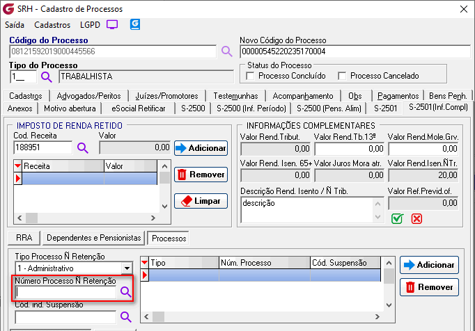 Cadastro de processos!