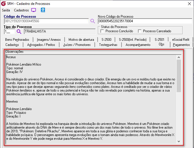 Cadastro de processos!