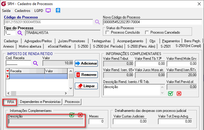 Cadastro de processos!