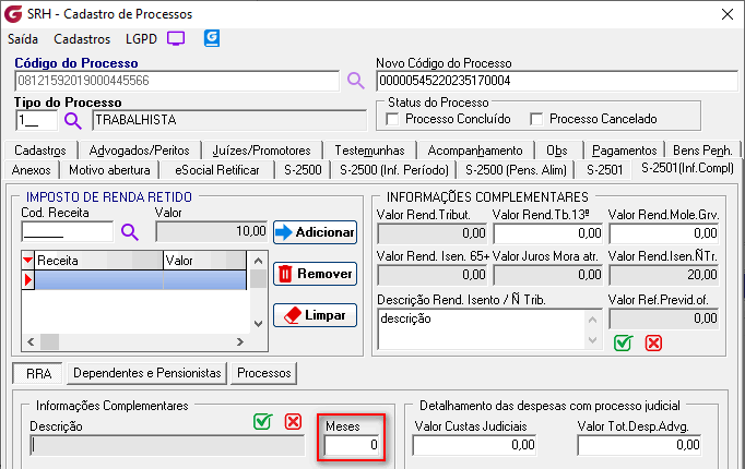 Cadastro de processos!