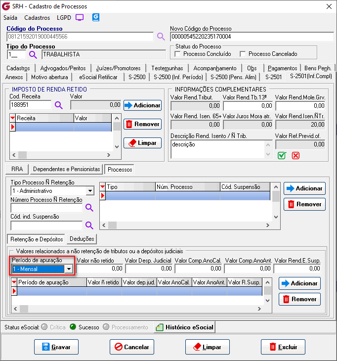 Cadastro de processos!
