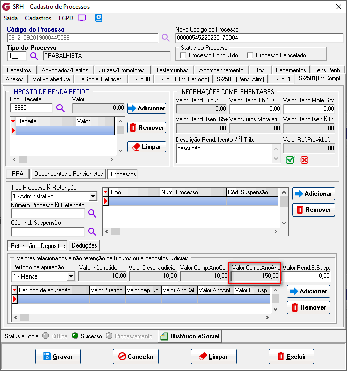 Cadastro de processos!