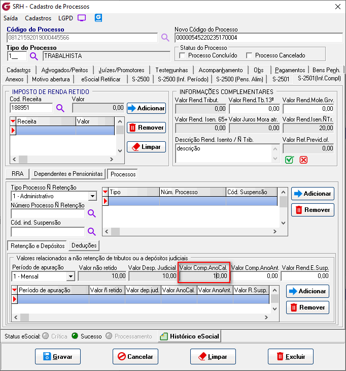 Cadastro de processos!