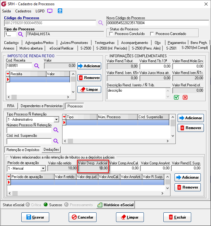 Cadastro de processos!