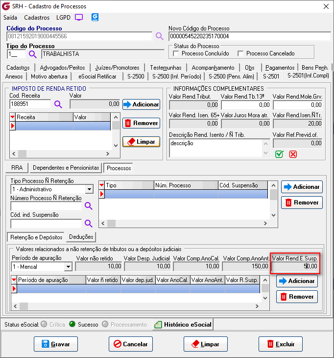 Cadastro de processos!