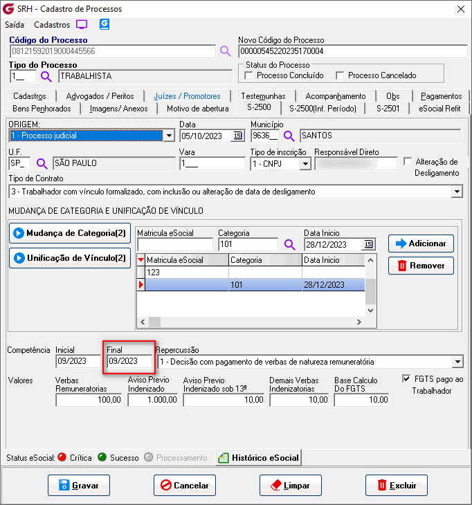 Cadastro de processos!