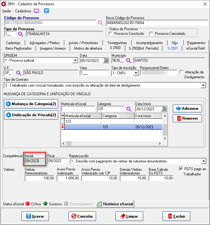 Cadastro de processos!