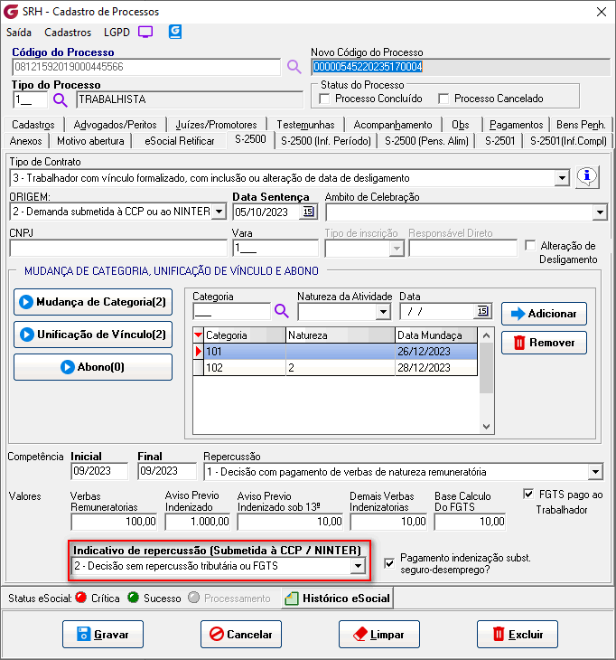 Cadastro de processos!