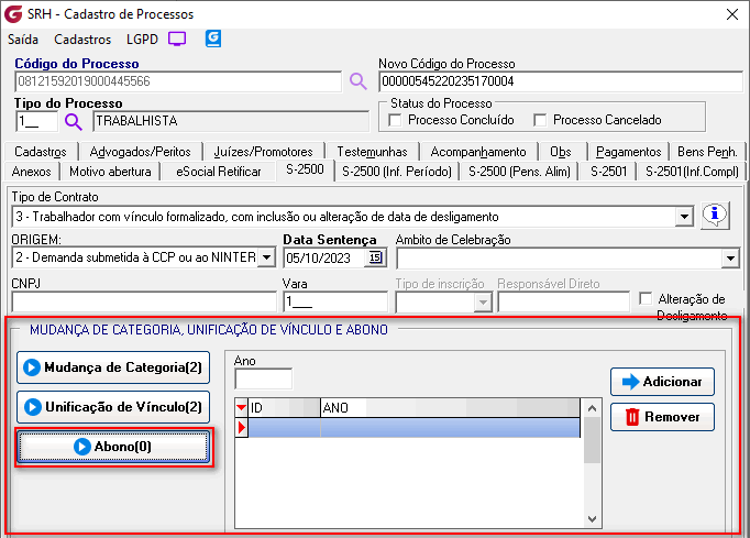Cadastro de processos!