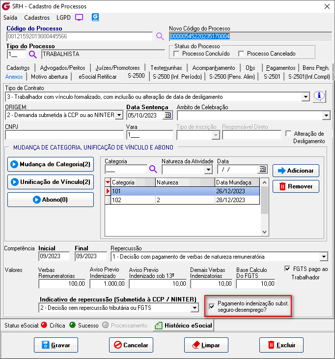 Cadastro de processos!