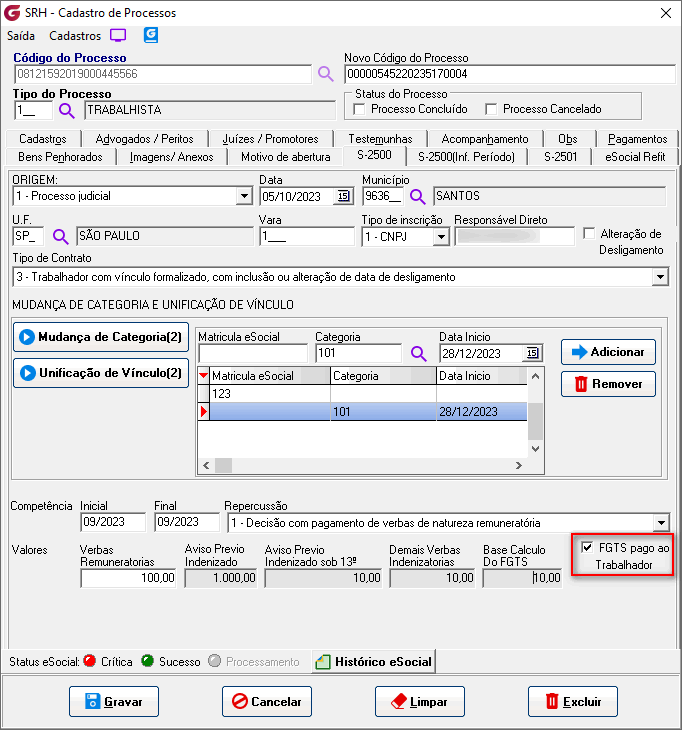 Cadastro de processos!