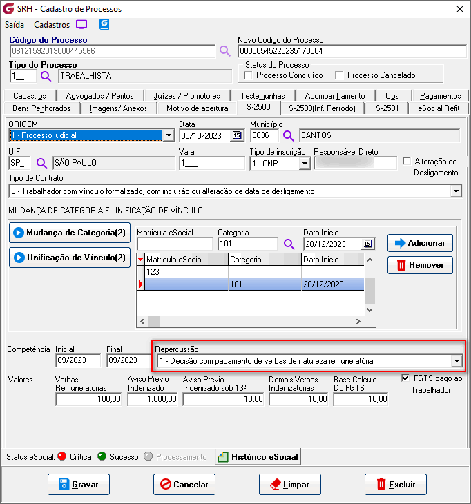 Cadastro de processos!