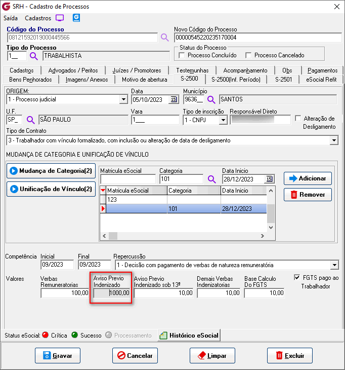 Cadastro de processos!