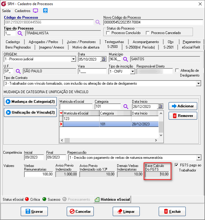 Cadastro de processos!
