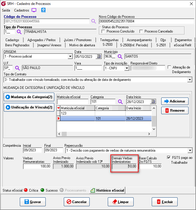 Cadastro de processos!