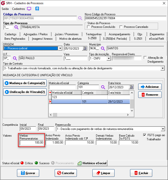Cadastro de processos!