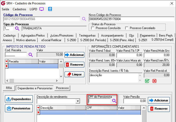 Cadastro de processos!