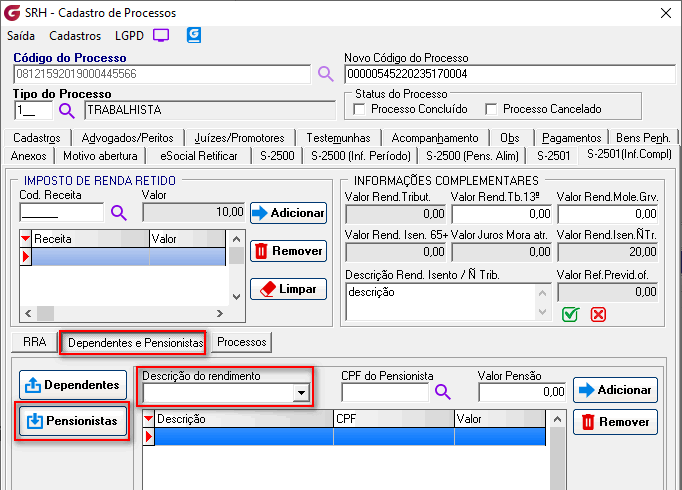 Cadastro de processos!